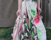 SMALL hand painted skeleton wedding dress / dia de los muertos / day of the dead /  halloween costume / gown / strapless / neon