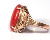 Estate Jewelry Art Deco Ring Italian Red Coral 18k Rose Gold 1285.00 obo