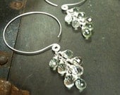 Greened amethyst& quartz crystal sterling silver hoops