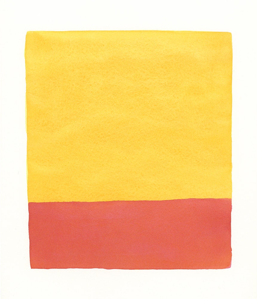 large original watercolor, modern painting, bright peach with red horizon