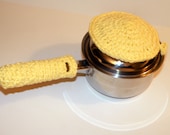 Thick Pan Handle and Lid, Pot Holders, the 'pan handler' and Pot Lid Handle Cover Kitchen Gift Set of 2 featured in Yellow - CottageCoveCrochet
