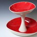 Large Red and White 2 Tiered Fruit, Serving or Display Bowl Sculpture - Pottery / Ceramic Wedding and Housewarming gift