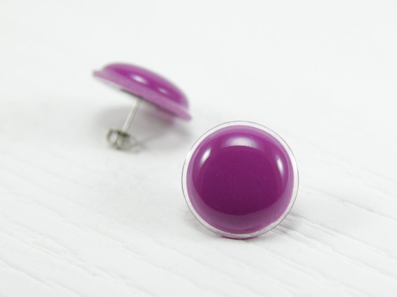 Fuchsia Stud Earrings 20mm - Raspberry Bright Resin Stud Earrings - Post Stud Earrings - Earring Studs - Surgical Stainless Steel Posts