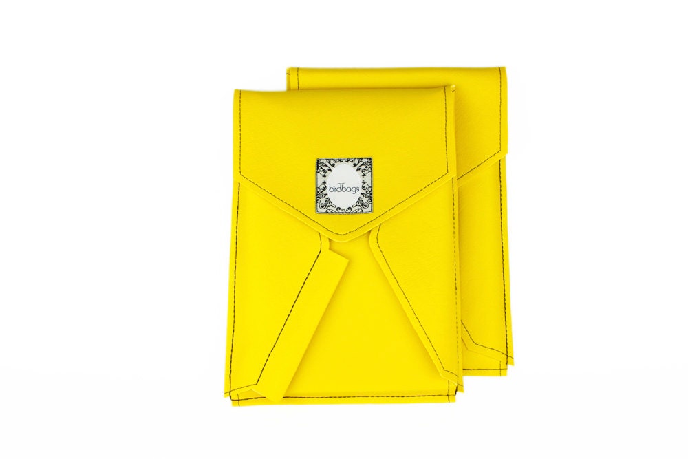 iPad Mini Case - Yellow Vegan Leather, Envelope Clutch - Birdbags "Mini Bird Pad"