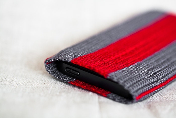 iPhone 4 case, iPhone 5 case. iPhone sleeve. iPhone cover. iPhone 4 sock. Red Gray. Eco-Friendly