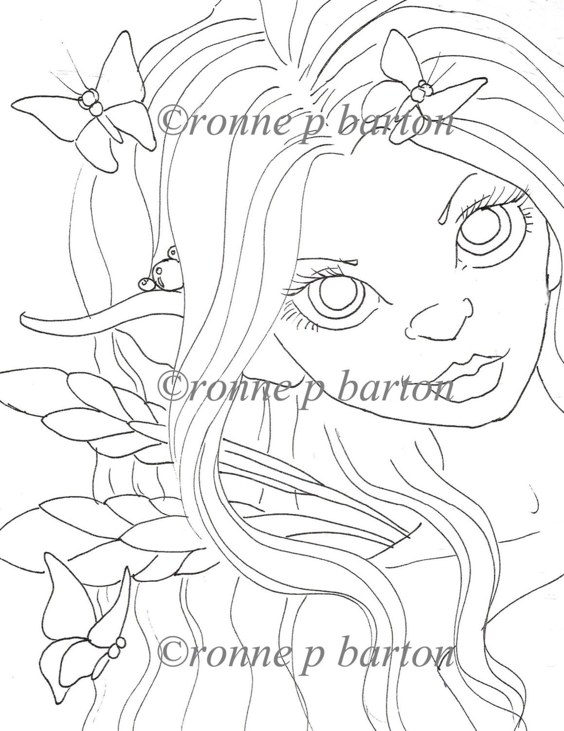 IMG007 Instant Download digital digi stamp Peek A Boo Fairy big eyed fantasy lowbrow pop cartoon printable coloring page