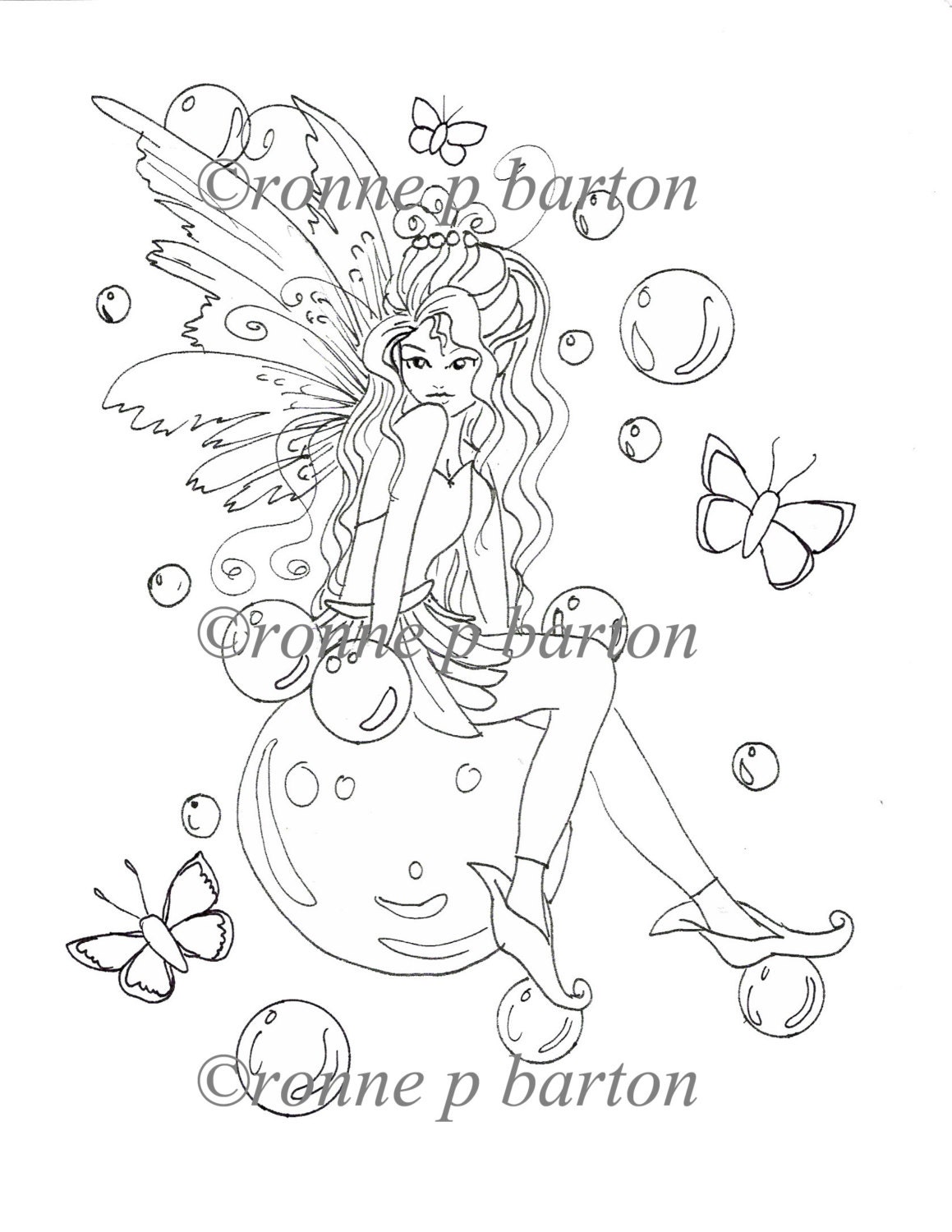 IMG016 INSTANT DOWNLOAD digital stamp digi big eye Fairy printable art coloring page fantasy by Ronne Barton