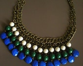 White,Green & Blue Beaded Necklace