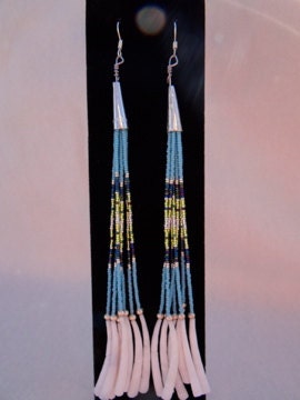 Long Strand Beaded Earrings with Dentalium - Native American Style