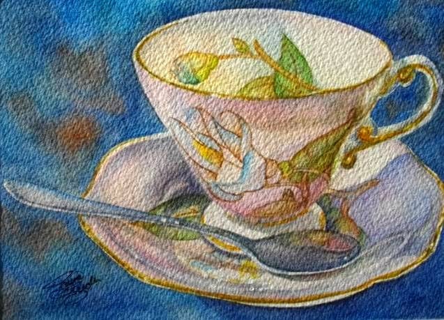 Miss Magnolia China Teacup Matted Watercolour Giclee Print