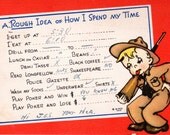 World War II Postcard Comic A Rough Idea of How I Spend My Time 1942