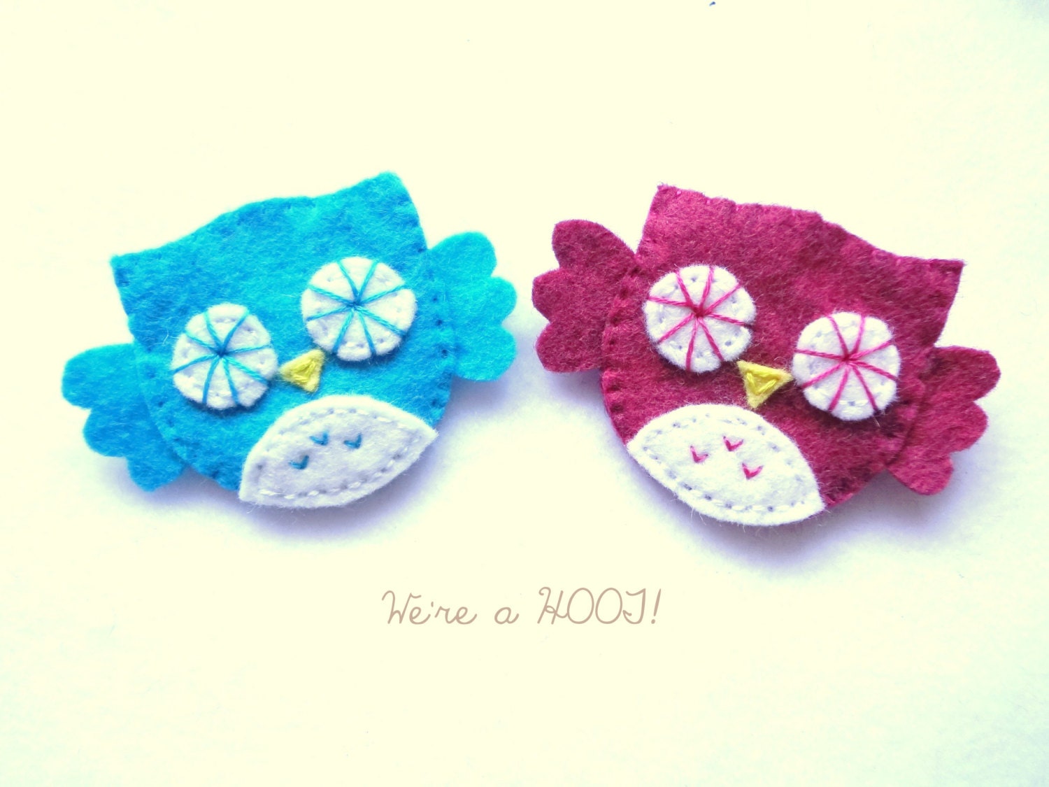 Raspberry Pink and Berry Blue Felt Owl Pin Set- Hoot Hoot