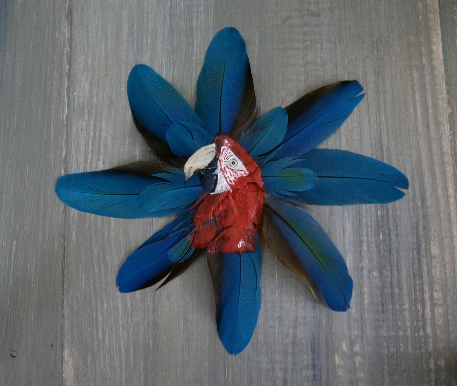 Greenwing Macaw Feather Painting, Unframed