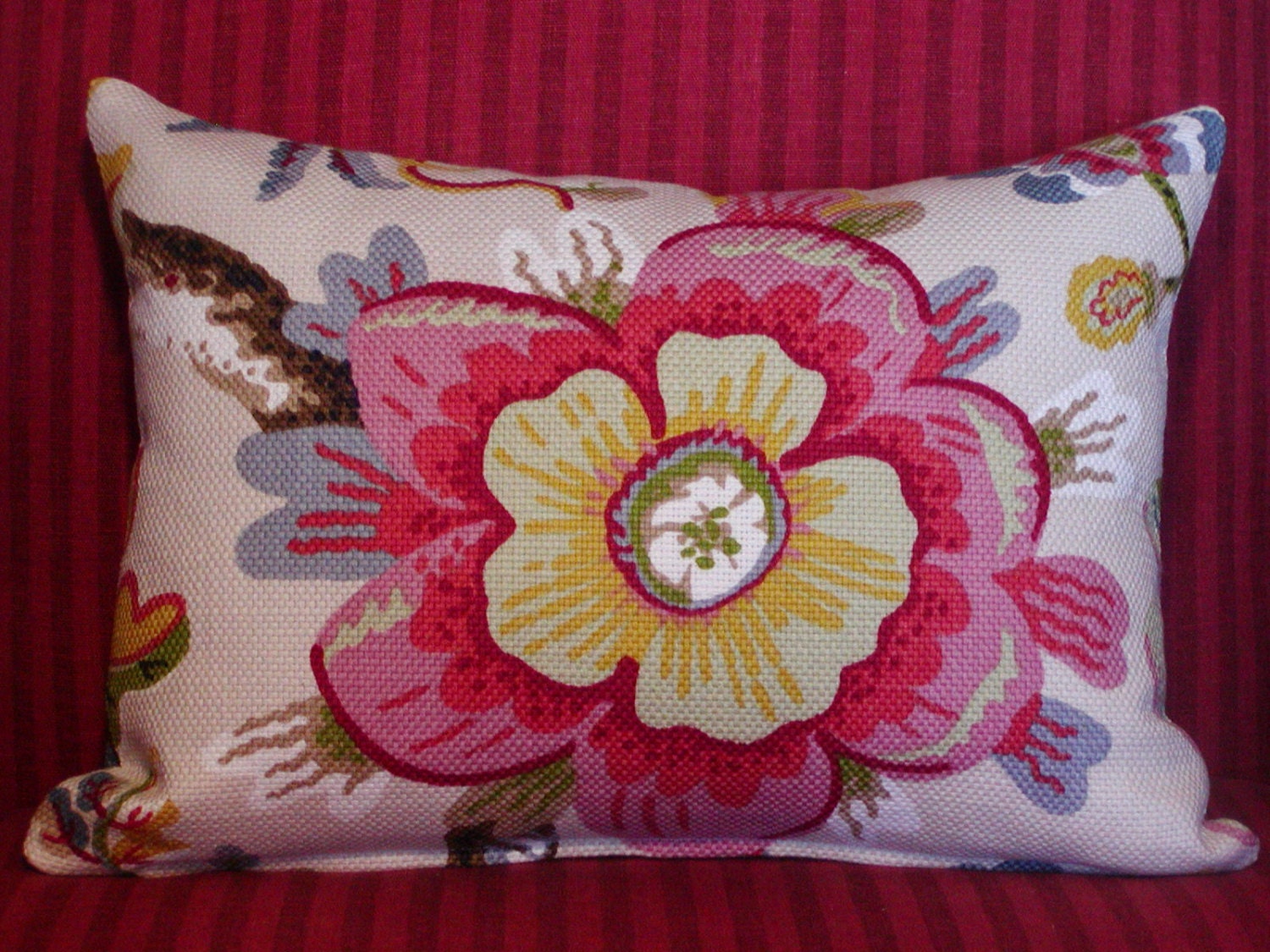 Floral Pillow Cover, Same Fabric Both Sides, Spring or Summer, Designer Decorative Throw Pillow, Pink, Red, Yellow, Blue, Green 12x16"
