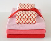 Baby Gift Set - 3 XL Swaddle Blankets and 2 Burp Cloths, Pink, Coral, Cherry Red, Amy Butler Lotus Full Moon Polka Dot Cherry