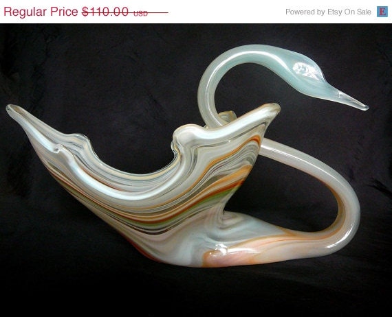 50% OFF Murano Hand Blown Art Glass Swan Bowl Centerpiece