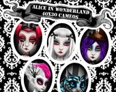 40x30 mm digital collage sheet for cameos and jewelry - Alice in Wonderland original art by Vae Nox