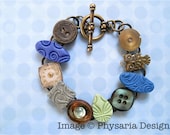 Bracelet Mixed Media Upcycled Watch Parts Assemblage Green Blue Wise Young Owl