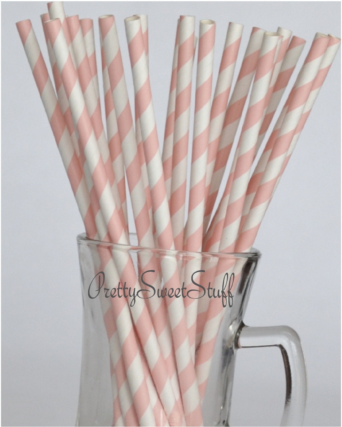 25 Count Powder Pink and White Striped Drinking Straws
