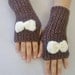 Women Accessories, Fingerless gloves, knitting gloves, Wool Brown fingerless gloves, with bow cream, Valentines day gifts, miitten, warm.