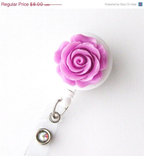 Lilac Rosebud - ID Badge Holder - Flower Badge Reels - Designer ID Reel - Nurse Gifts - Pretty Name Badge Clips - BadgeBlooms