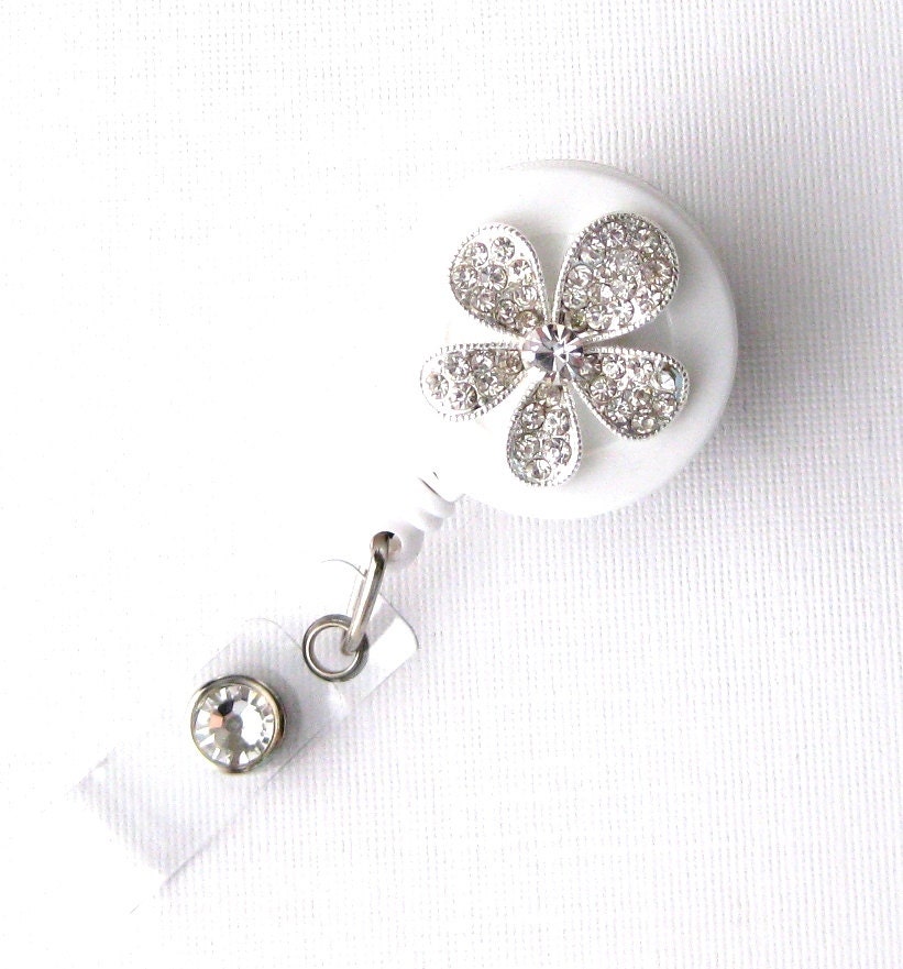 Plumeria Sparkle - Bling Badge Holder - Unique Badge Reels - Stylish ID Badge Clip - Nurse Jewelry - Shiny RN Badges - BadgeBlooms