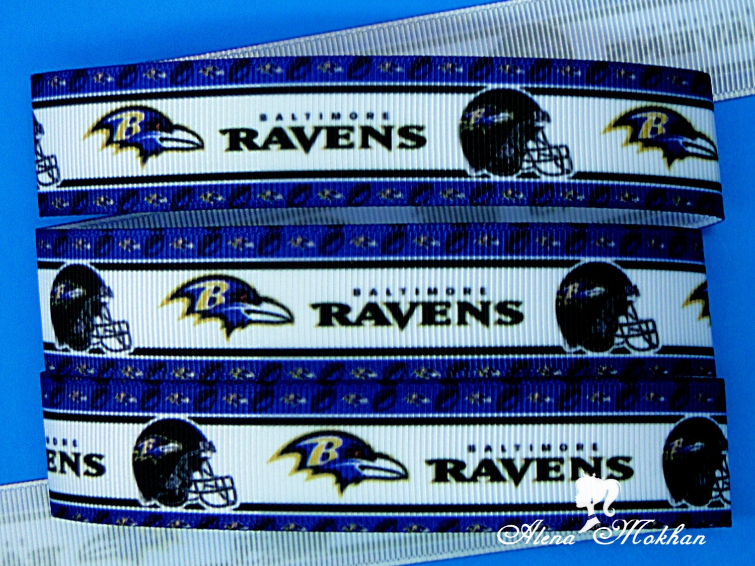 3 yards  7/8" Baltimore Ravens  NFL Inspired Printed Grosgrain Ribbon