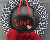SALE Valentine Wreath-Black, white , and red