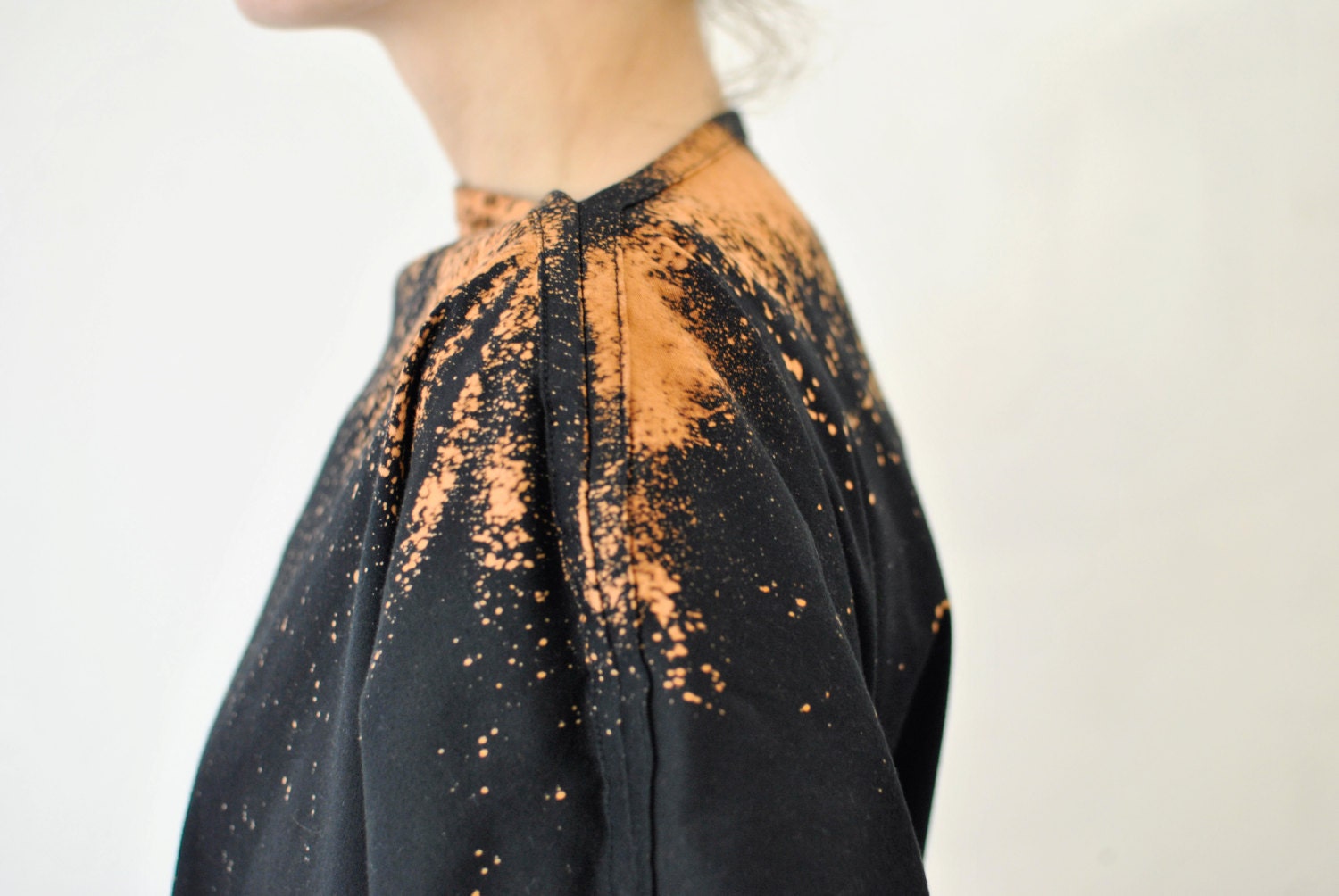 bleach dye top, milkyway, black orange shirt