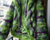 hand knitted long sleeves woman fairy shrug,vest,bolero,sweater,a vegetal dress made with somptuous,secret fibers,vivid green,purple,grey