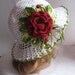 Hat Brim  in White with  Red Rose OOAK Crochet