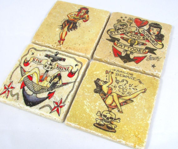 Sailor Jerry Tattoo Flash Coaster Set of Four