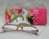 GC13-013  Eyeglasses Case - Pink Flowers and Polka Dots - MEDIUM