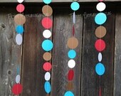 Sock Monkey Paper Circle Garland- Red, White, Turquoise Blue, Brown Il_170x135