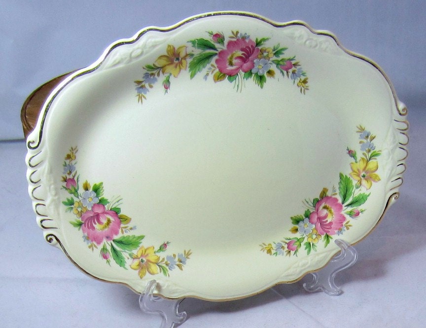 Vintage Homer Laughlin Platter Virginia Rose Spring Wreath 1940s Serving Plate
