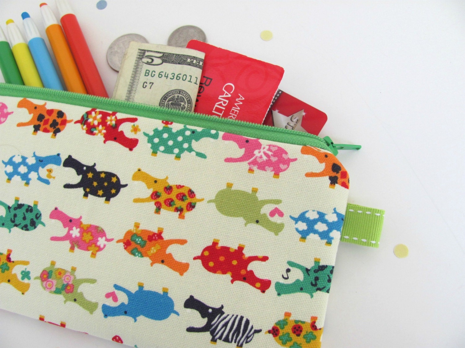 Hippo Pencil Case Kid's Long Zipper Pencil Pouch / Children Gift School Supplies Red Orange