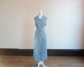 90s grunge, floral print dress, womens vintage clothing, long maxi dress, blue floral dress