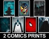 2 comics prints superman batman spiderman captain america iron man hulk wolverine art poster