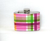 Stainless Steel Hip Flask with pink plaid wrap - 4oz 6oz 2oz 1oz