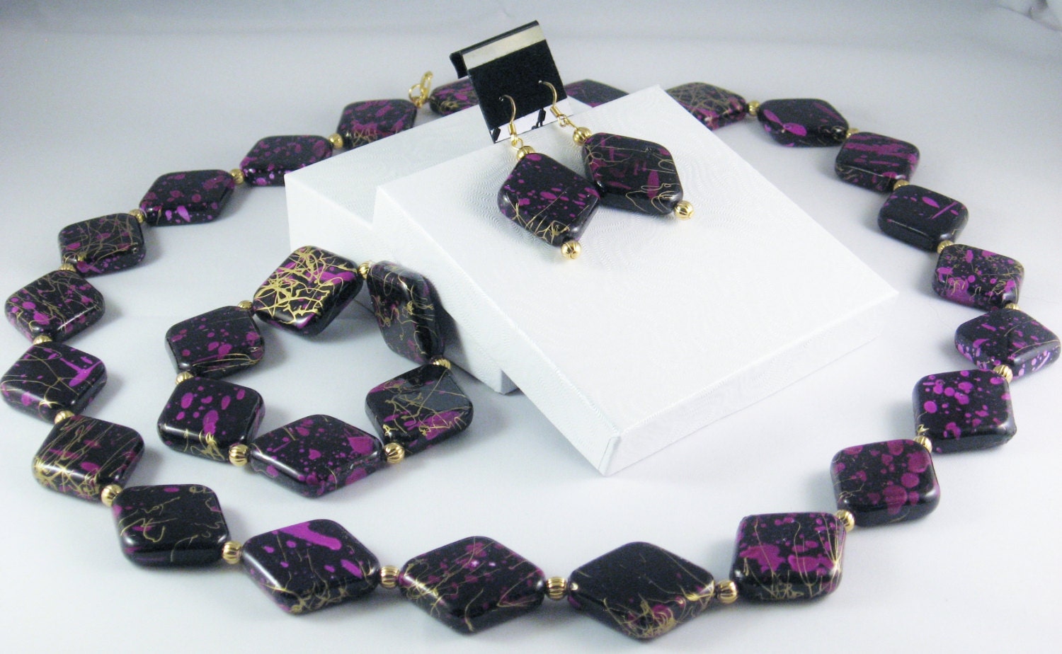 3 Piece Jewelry Set in Black, Purple and Gold