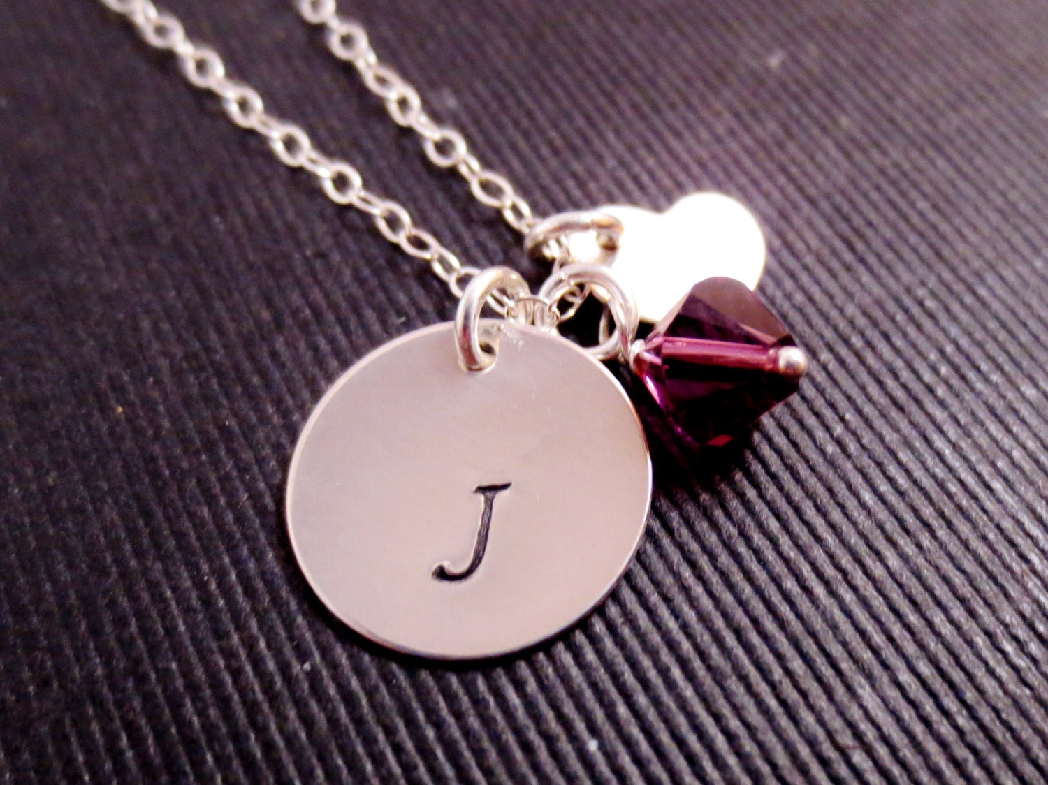 Little Girl Initial Disc Birthstone Heart, Handstamped Big Little Sister, Personalized Charm Necklace, Daughter Niece, Mothers Day