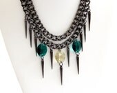 NEW Emerald Green Swarovski Crystal Spikes Spring Necklace Gunmetal Chain: Her Majesty