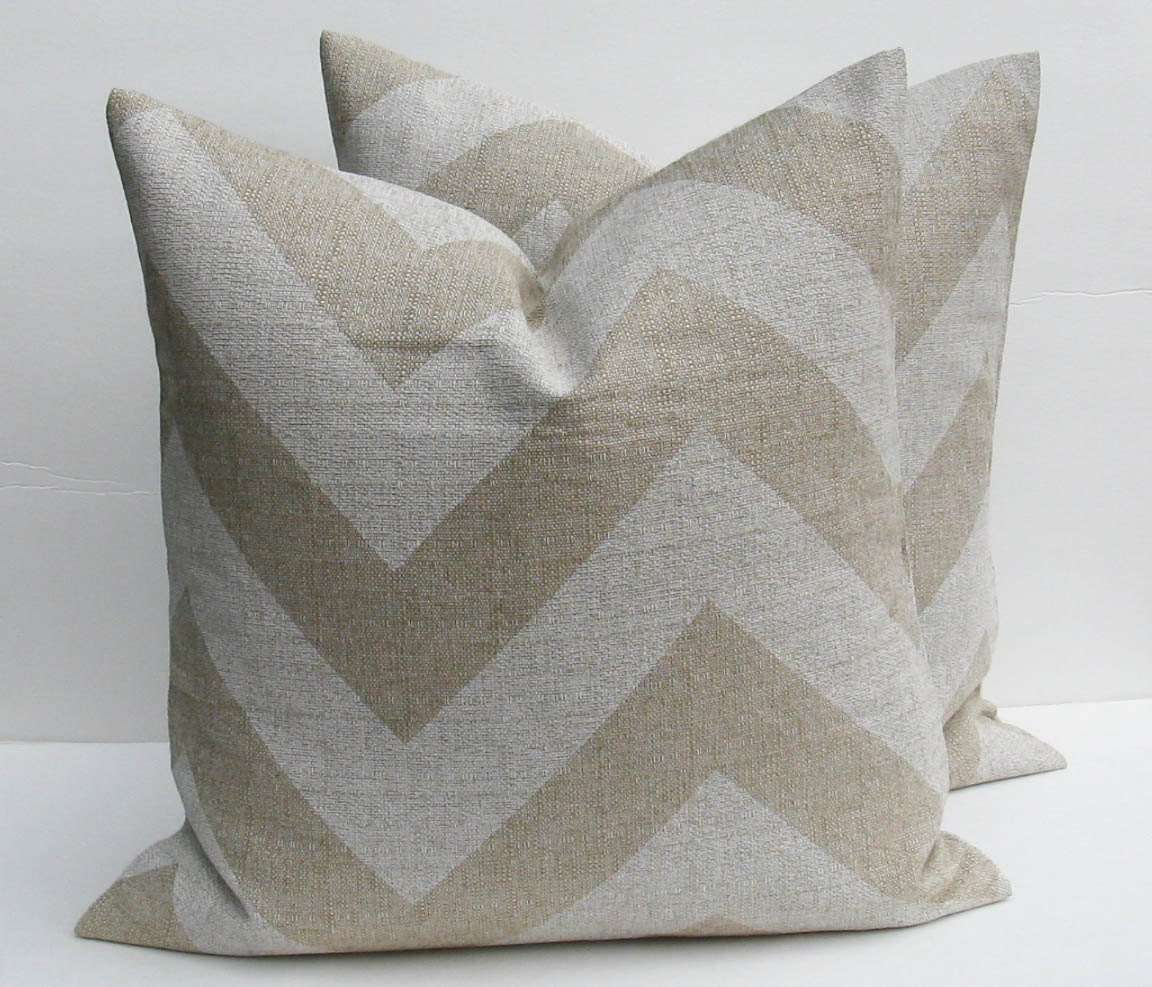 Decorative Throw Pillows 18x18 Chevron Pillow TWO Burlap Pillows  Missoni Pillow Cover HouseWares Printed Fabric both sides