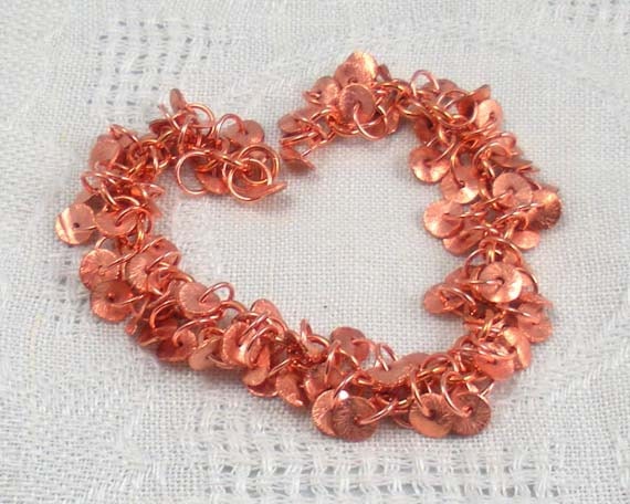 Shaggy chainmaille bracelet, all copper, copper discs