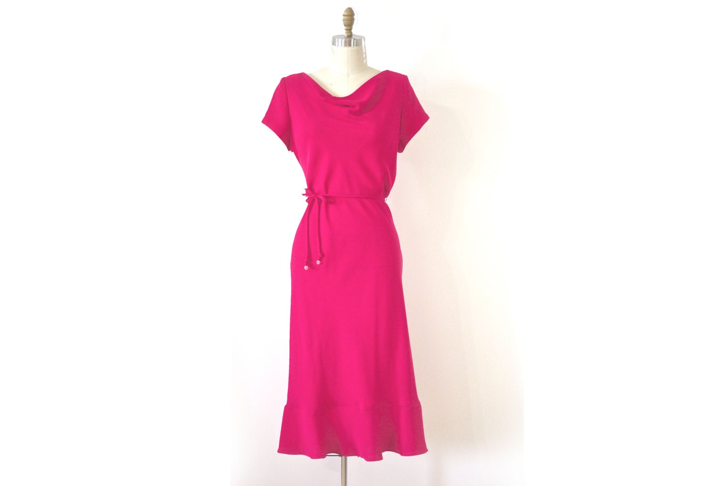 SALE// Magenta Pink Bias Cowl Cocktail Dress 1980