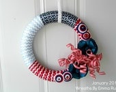 Wrapped Ribbon 4th of July Whimsical Modern Wreath Red White and Blue with Korker Ribbon Fourth of July