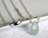 Aquamarine Drop Necklace:Minimal Sterling Silver Chain ,Aquamarine Drop Pendant Necklace