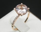 Engagement Ring -  2 Carat Morganite Ring With Diamonds In 14K Rose Gold