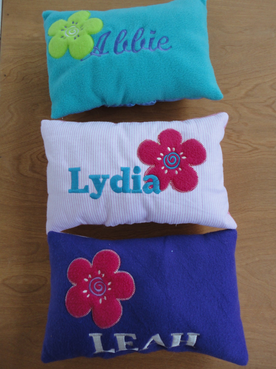 Personalized Pillow - Made to Order with Embroidered Name and Applique Flower - Girl bedding, flower decor, pillow, party favor, photo prop