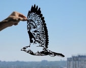 Hawk In Flight Handmade Original Papercut: Hand-Cut Paper Art Silhouette (UNFRAMED)